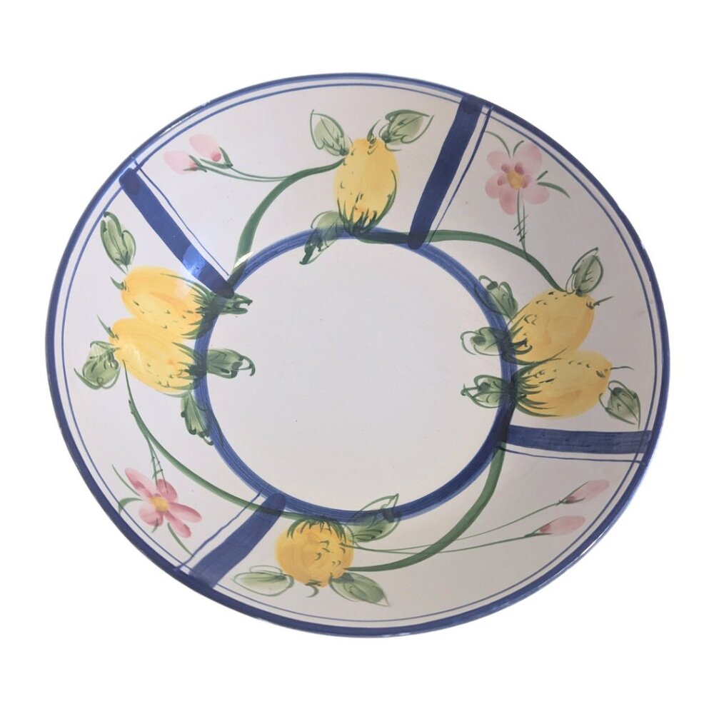 Vintage Hand Painted Ceramic Salad Serving Bowl #744 12" Lemon Motif MCM